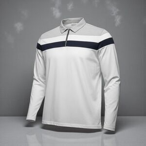 Men’s 2XL Quarter Zip Long Sleeve Polo Shirt White Gray Black